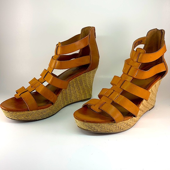 Brash Shoes - BOHO BRASH Strappy Gladiator Espadrille High Wedge Hell Sandals Tan Size 9.5